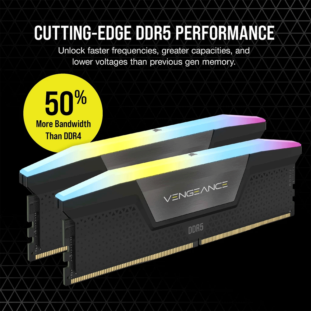 Corsair VENGEANCE RGB 64GB (2x32GB) DDR5 DRAM 5200MHz C40 Memory Kit