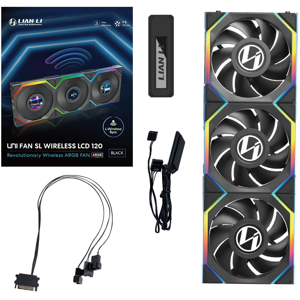 ليان لي UNI FAN SL Wireless LCD 120mm طقم 3 مراوح مع جهاز تحكم لاسلكي