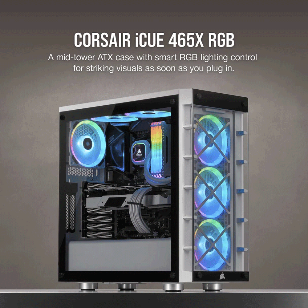 Corsair iCUE 465X RGB Mid-Tower ATX Smart Case — White