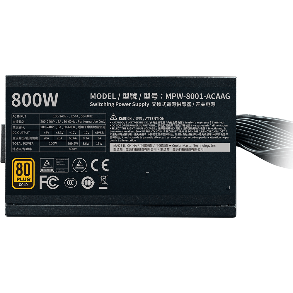 Cooler Master G800 Gold Power Supply, 800W 80 Plus Gold Efficiency
