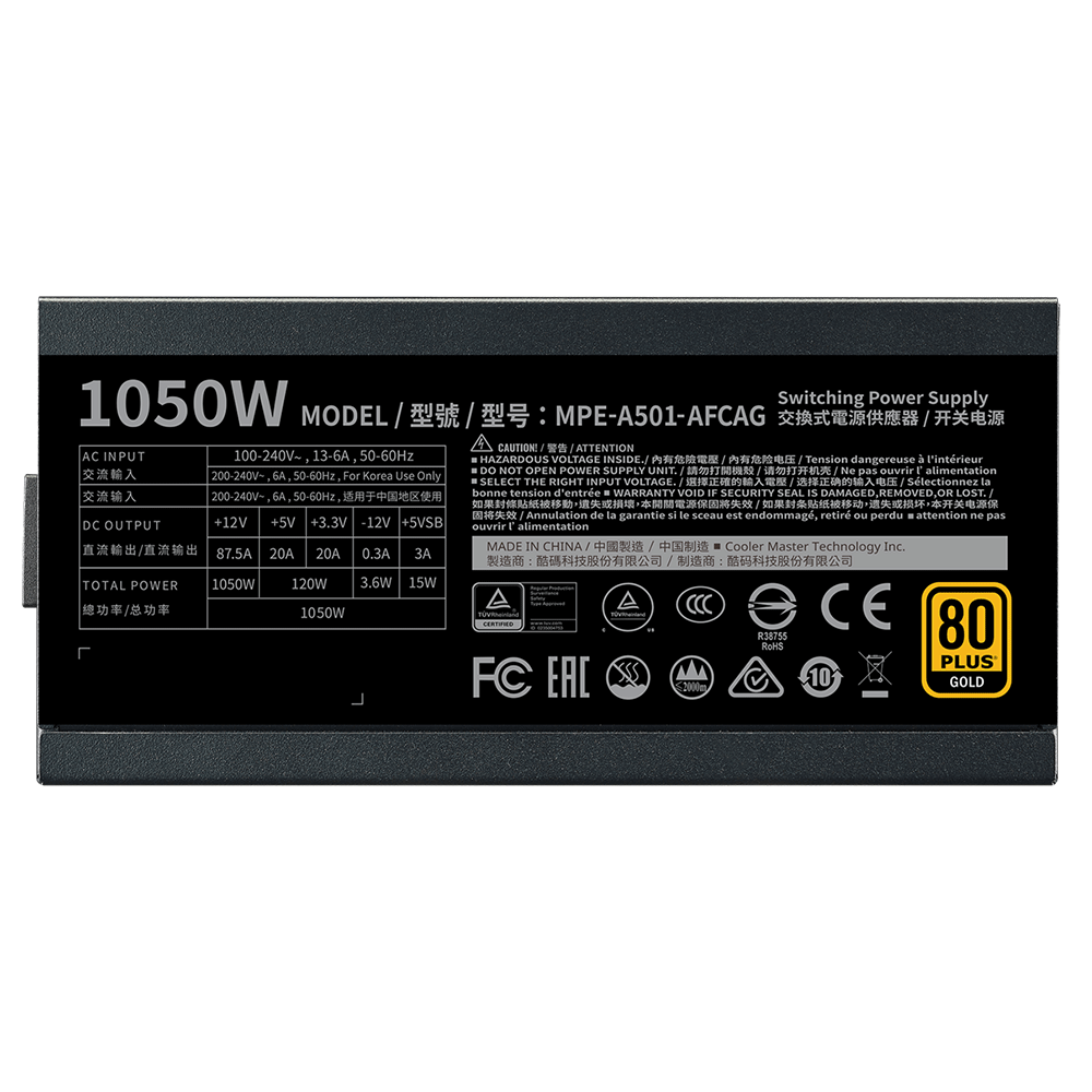 Cooler Master MWE Gold 1050 V2 Full Modular, 80 Plus Gold Power Supply