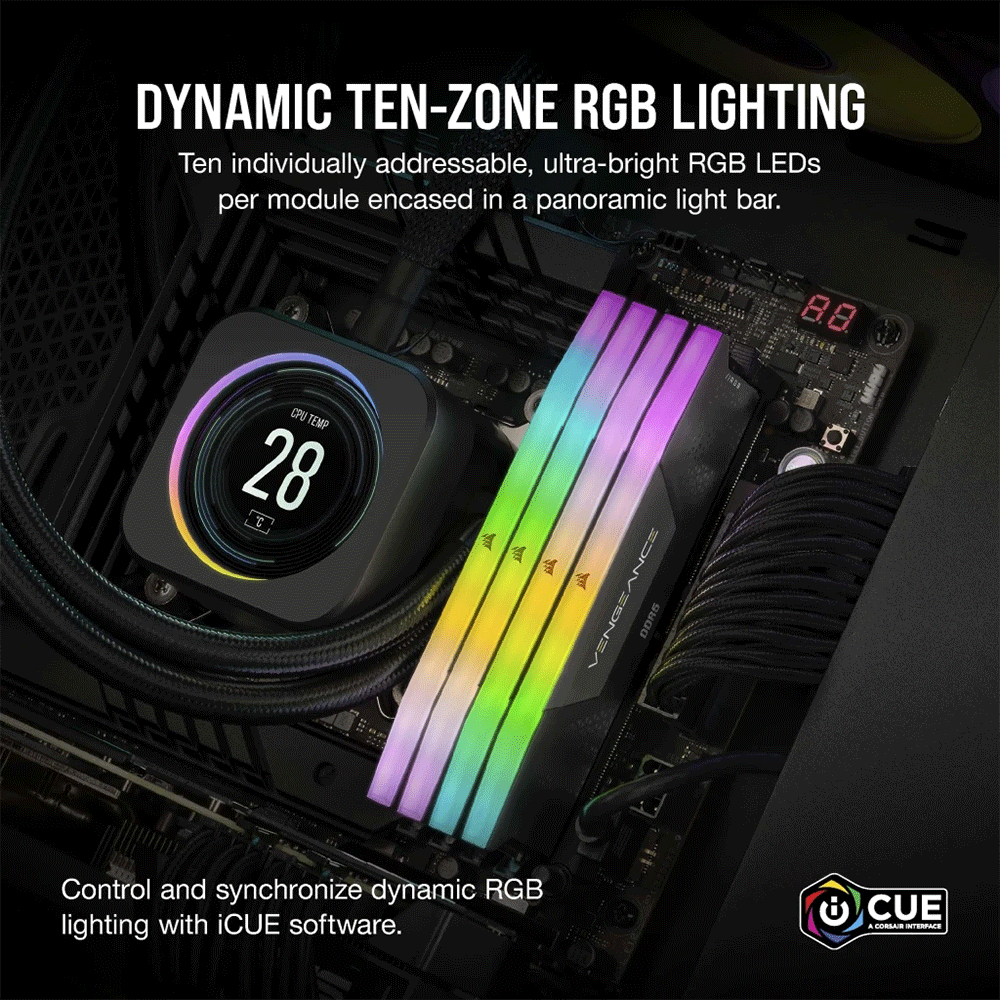 Corsair VENGEANCE RGB 64GB (2x32GB) DDR5 DRAM 5200MHz C40 Memory Kit