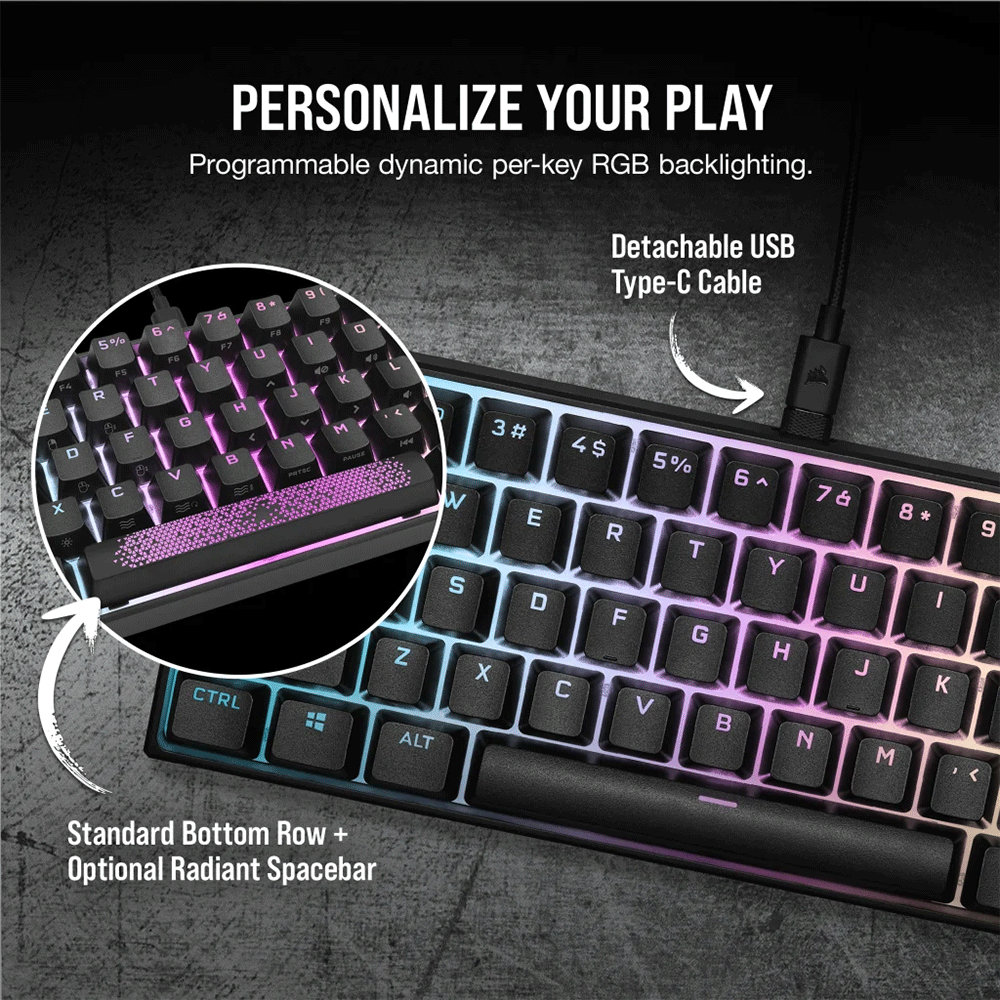 Corsair K65 RGB MINI 60% Mechanical Gaming Keyboard — CHERRY MX Red