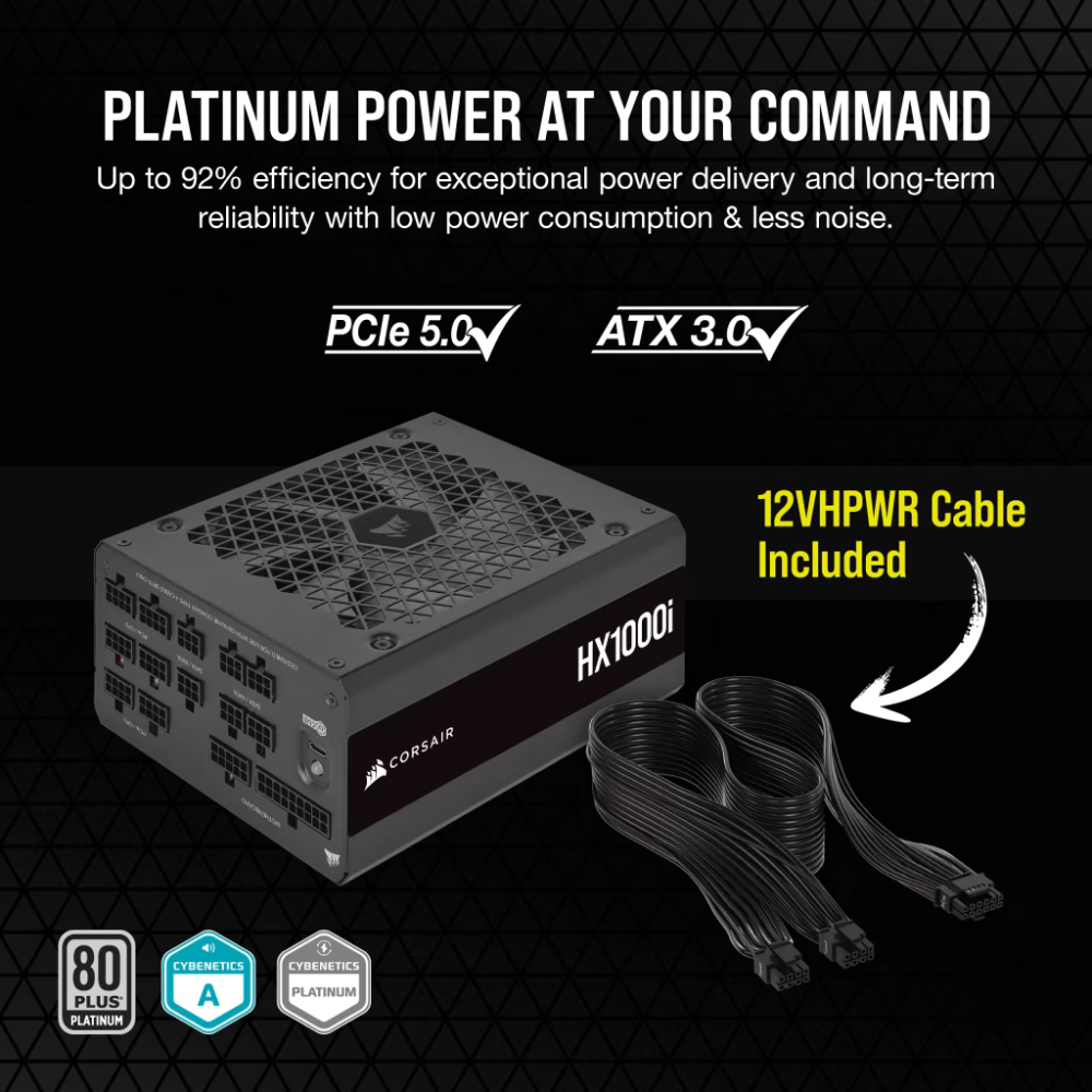 Corsair HX1000i 80 PLUS Platinum Fully Modular, ATX 3.0 Power Supply