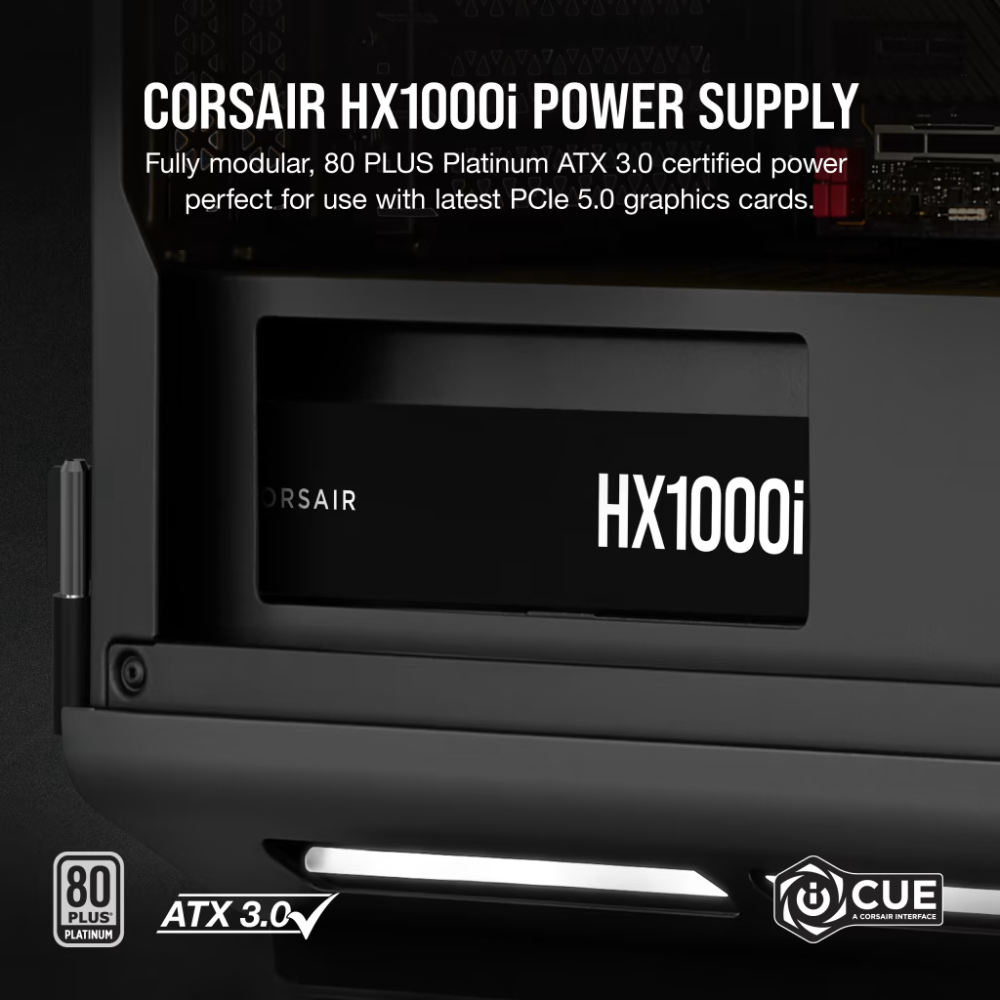 Corsair HX1000i 80 PLUS Platinum Fully Modular, ATX 3.0 Power Supply
