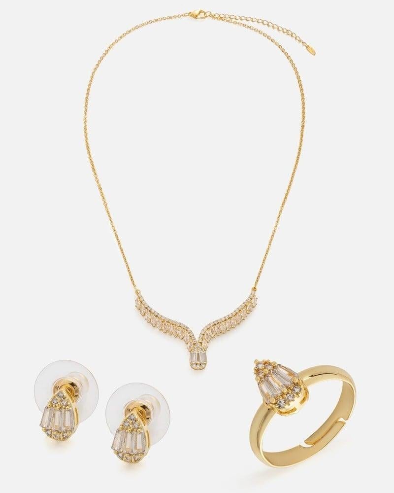 Luxury Women’s Set Necklace Earrings & Ring Choose Color:(Elegant women's set in gold color)