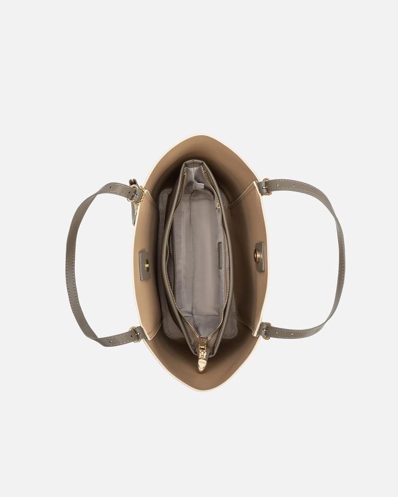 Women's leather handbag in gray and beige