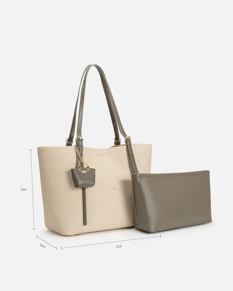 Women's leather handbag in gray and beige