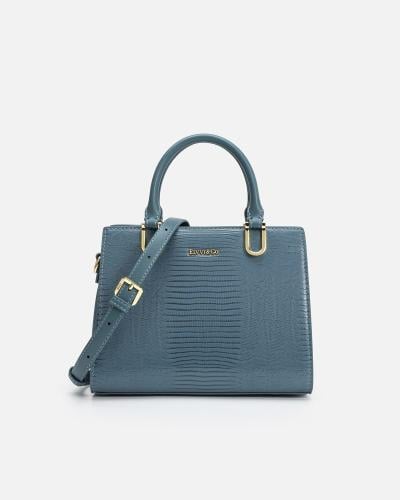 Women's classic leather handbag in blue