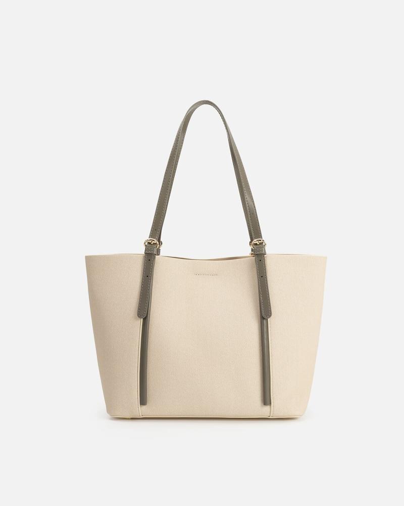 Women's leather handbag in gray and beige