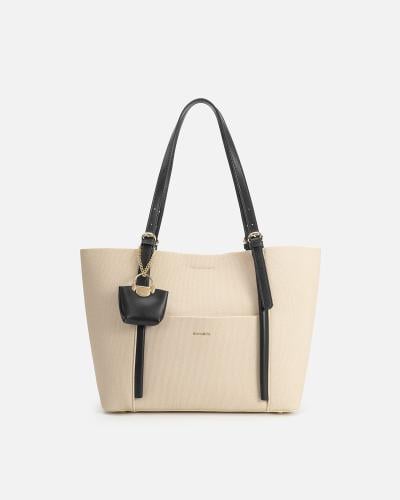 Women's leather handbag in black and beige