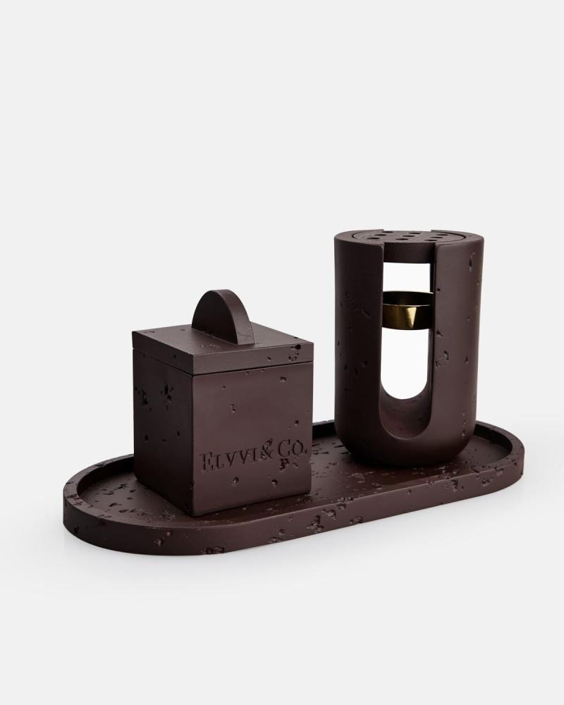 A Bakhoor Set with Incense Holder Choose Color:(Incense burner and incense box set in dark brown color)