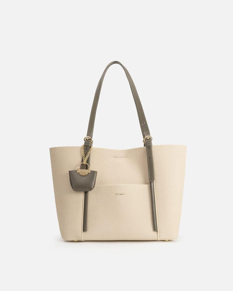 Women's leather handbag in gray and beige