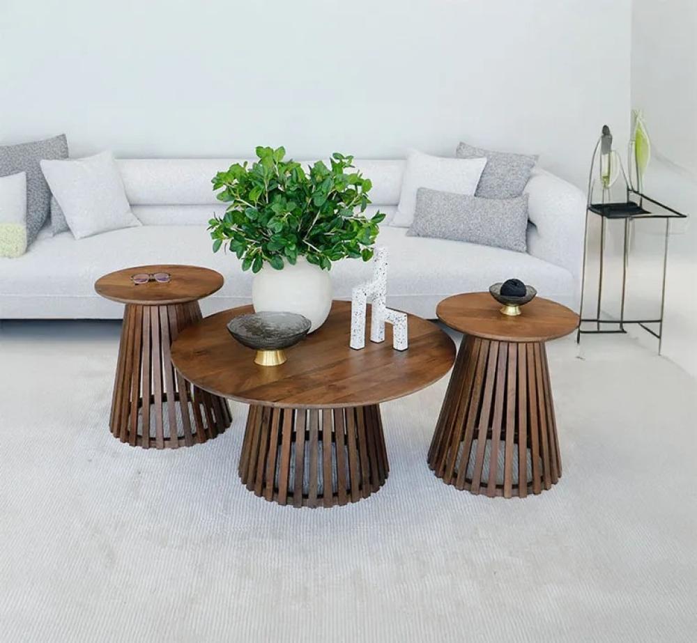 طقم طاولات 1+2 خشب هندي طبيعي
