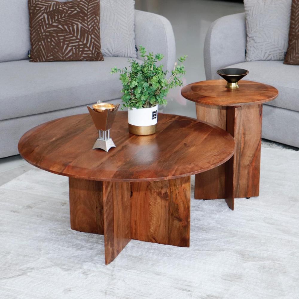 طقم طاولات كنب 1+2 خشب طبيعي هندي