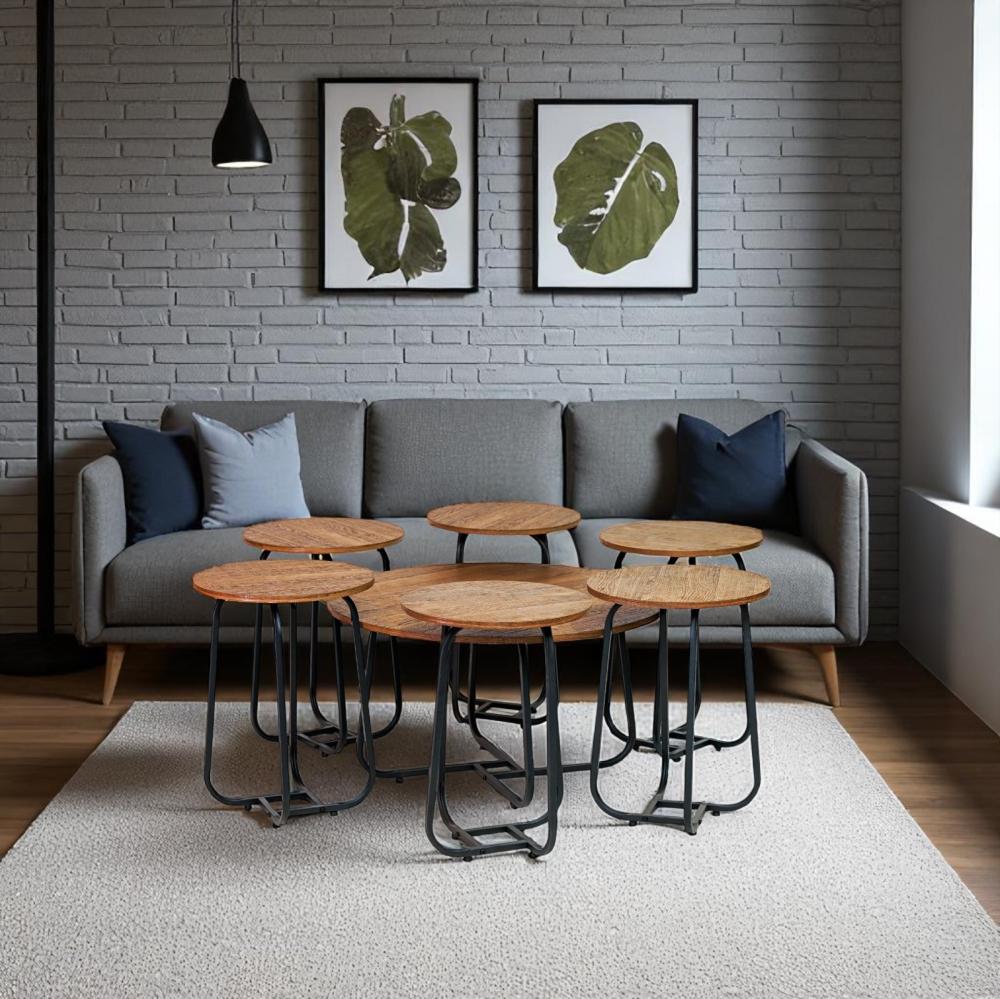 طقم طاولات كنب 1+6 دائري لون بني فاتح