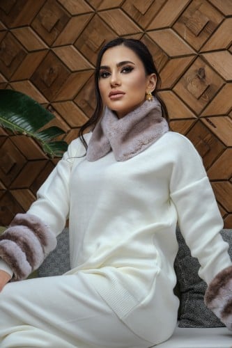 ياقة فرو ال(Rex) الطبيعي بنى