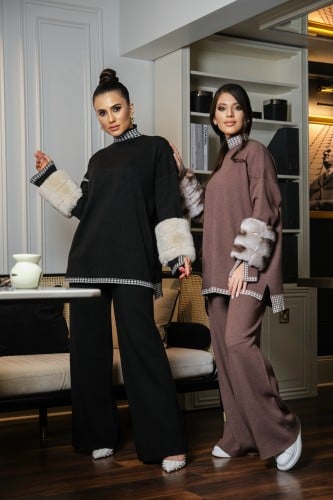 طقم الصوف الرهفي بني