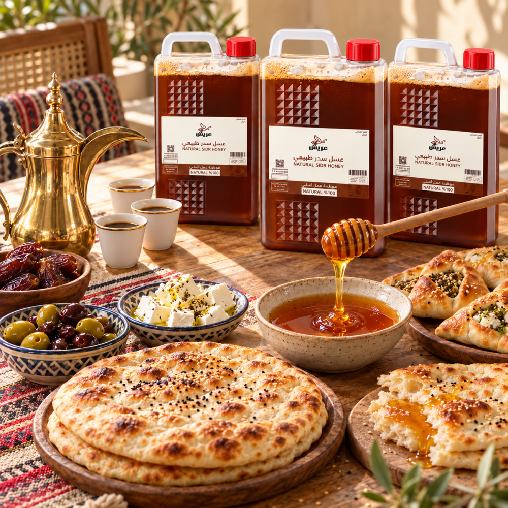عبوات عسل سدر عريش على سفرة الفطور