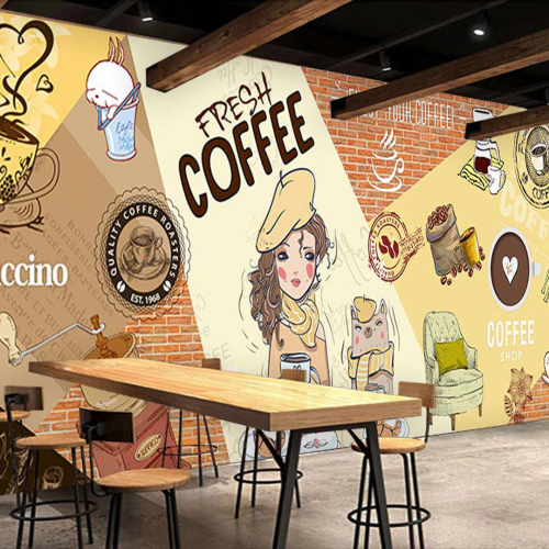 ورق جدران تصميم قهوة للكافيهات