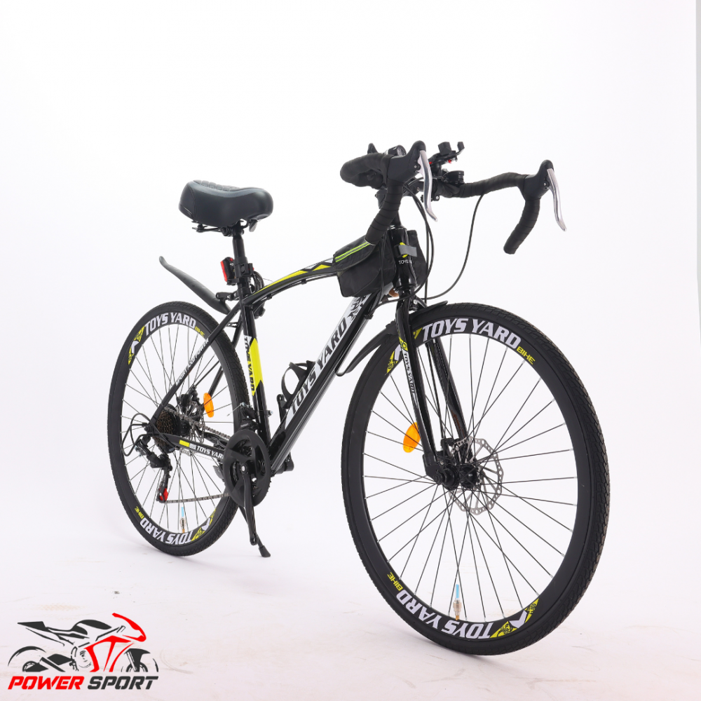 Road sports bike for flat roads, yellow and black
