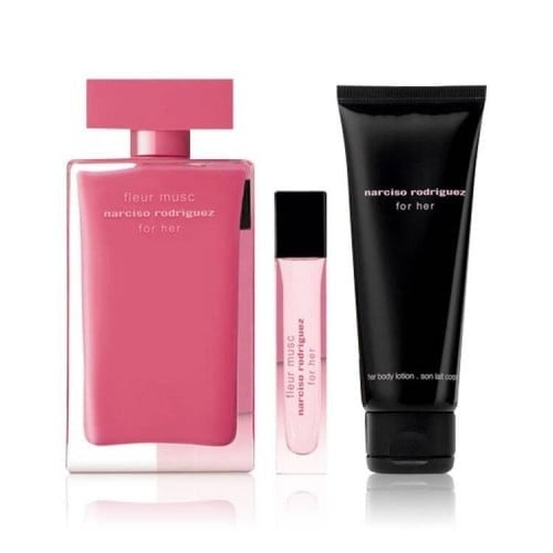 Narciso Rodriguez Fleur Musk Eau de Parfum set (perfume 100ml - body lotion  75ml - sample bag 10ml) - Bakhah | بَخَّه