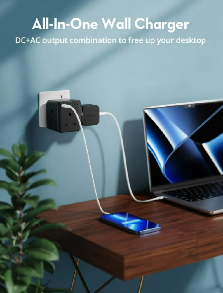 فيش راف باور بايونير 3 مداخل طاقه ثلاثيه مع منفذين USB ومنفذ تايب سي بتقنية PD بقوة 20 واط ميني