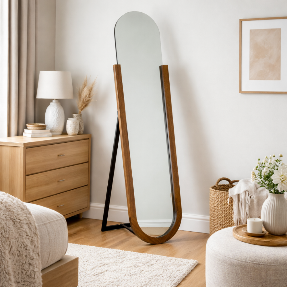 مرايا اطار خشبي  باستاند 170/45