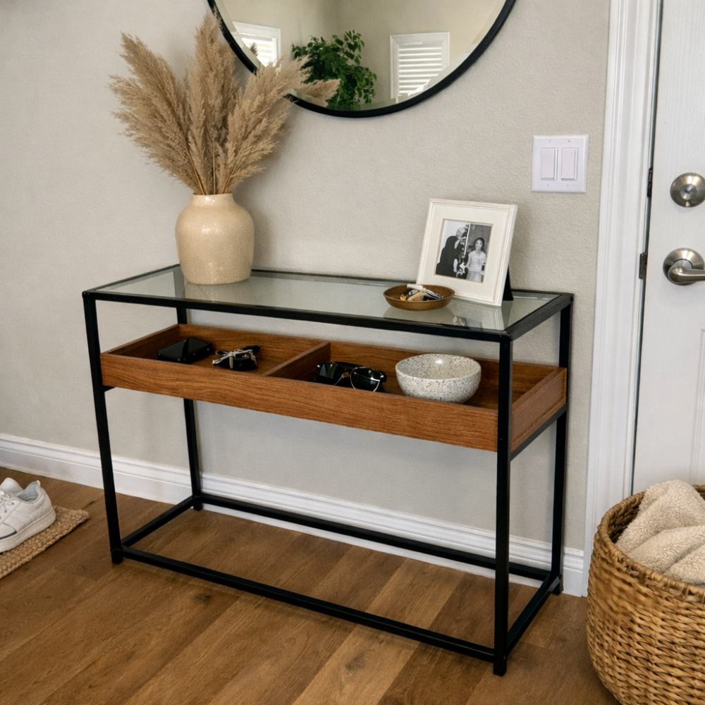 طاوله متعدده الاستخدامات سطح زجاج شفاف