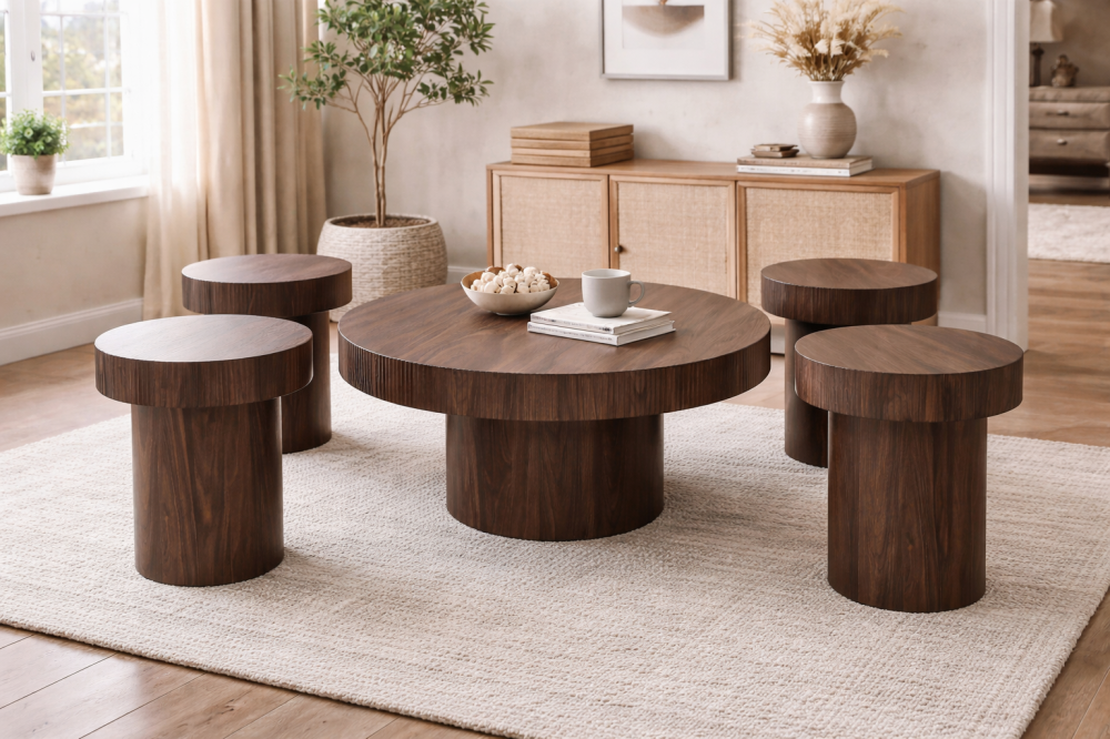 طقم طاولات دائري بني 1+4