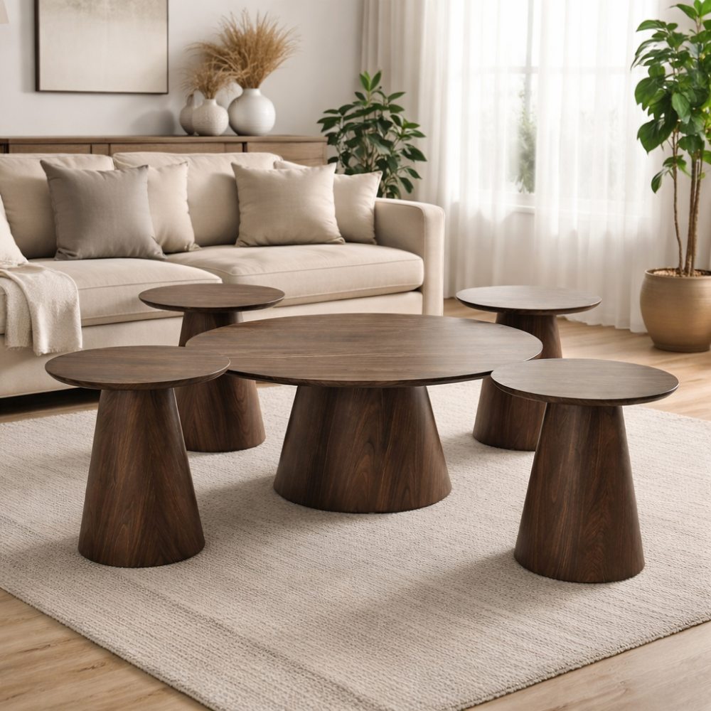 طقم طاولات دائري بني 1+4