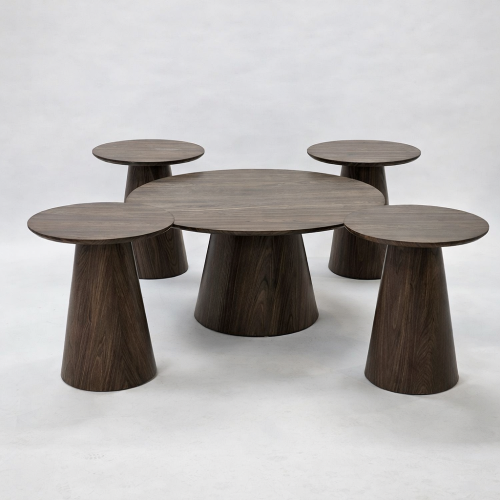 طقم طاولات دائري بني 1+4