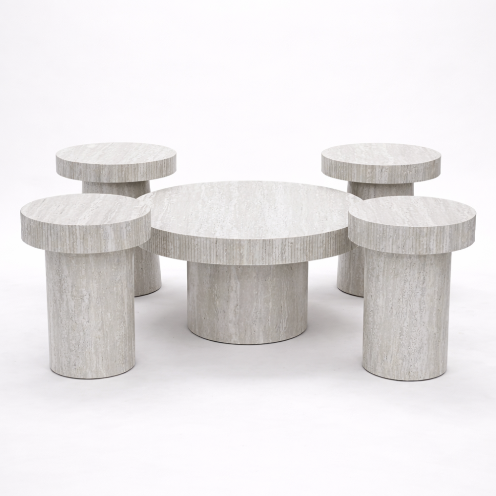 طقم طاولات دائري رمادي 1+4