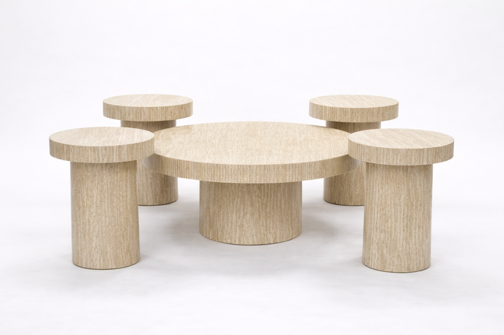 طقم طاولات دائري بيج 1+4