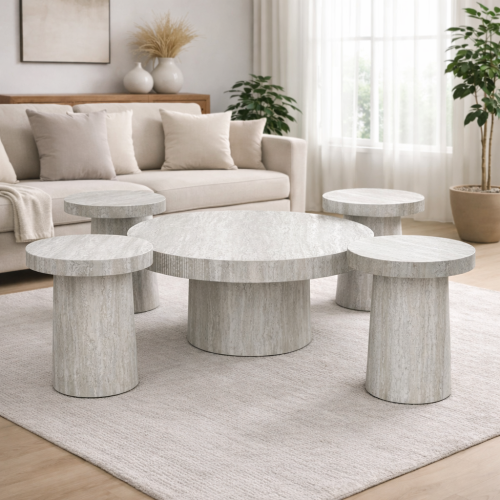 طقم طاولات دائري رمادي 1+4