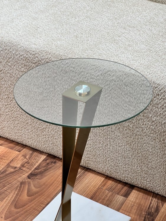 طاوله خدمه زجاج شفاف مع قاعده رخام