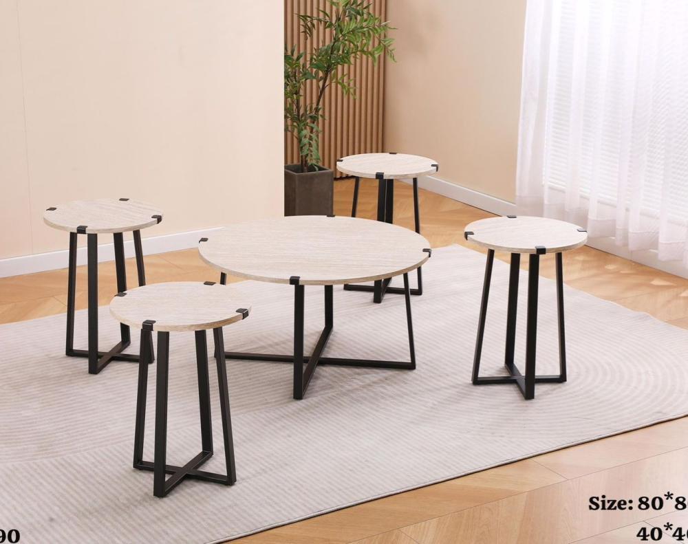 طقم طاولات خشب دائري 1+4