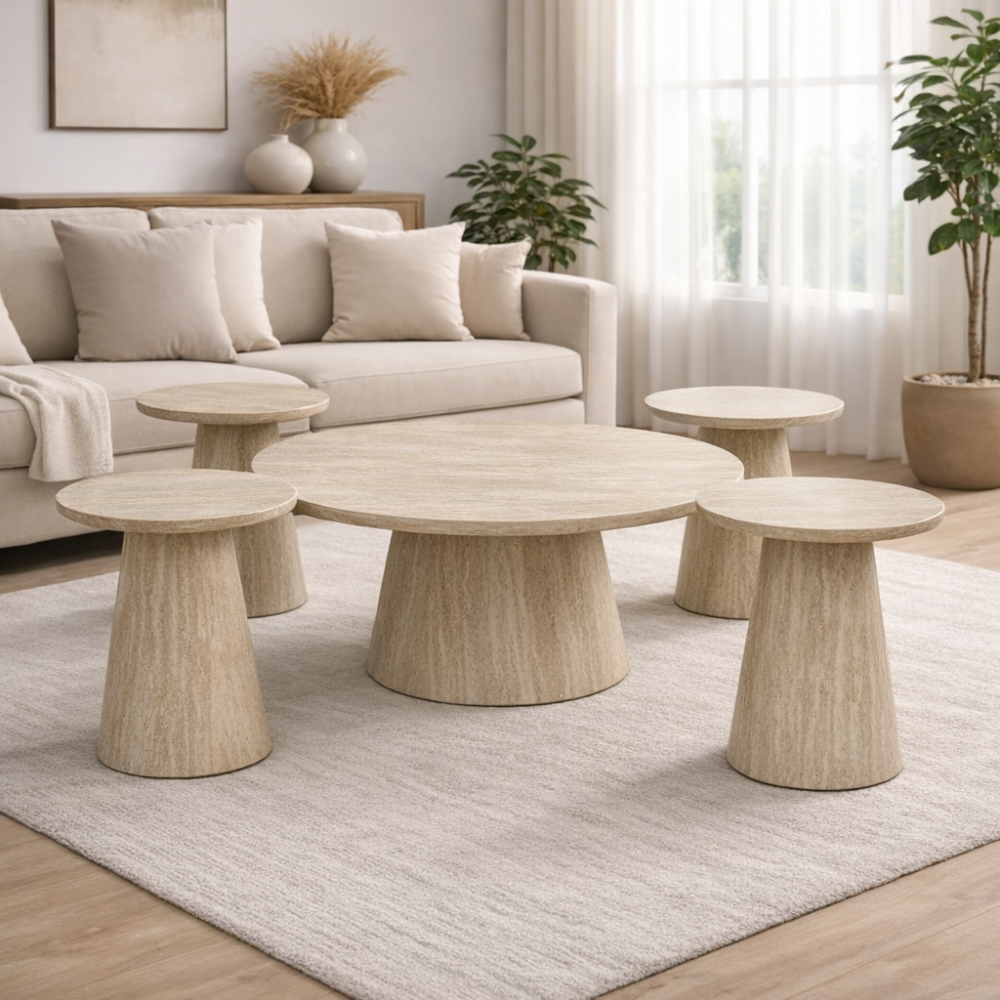 طقم طاولات دائري بيج 1+4