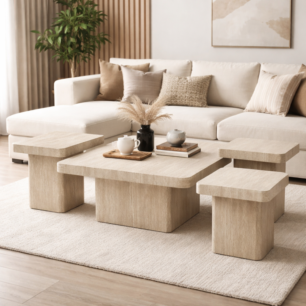 طقم طاولات مربع ترافنتينو 1+4