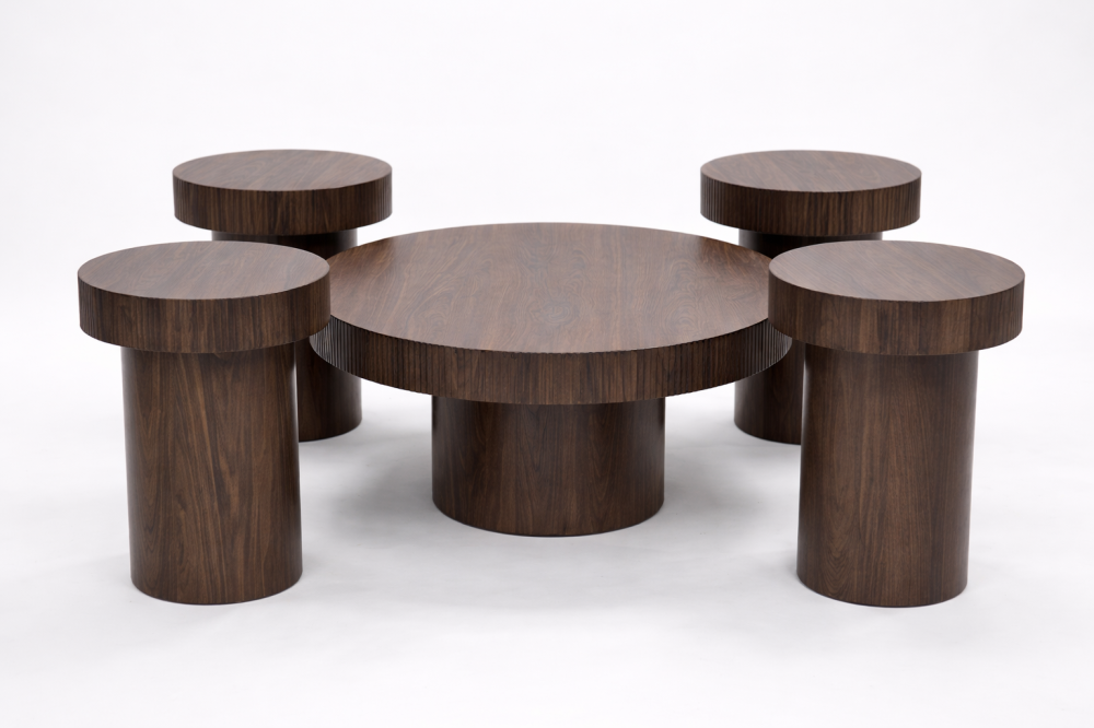 طقم طاولات دائري بني 1+4