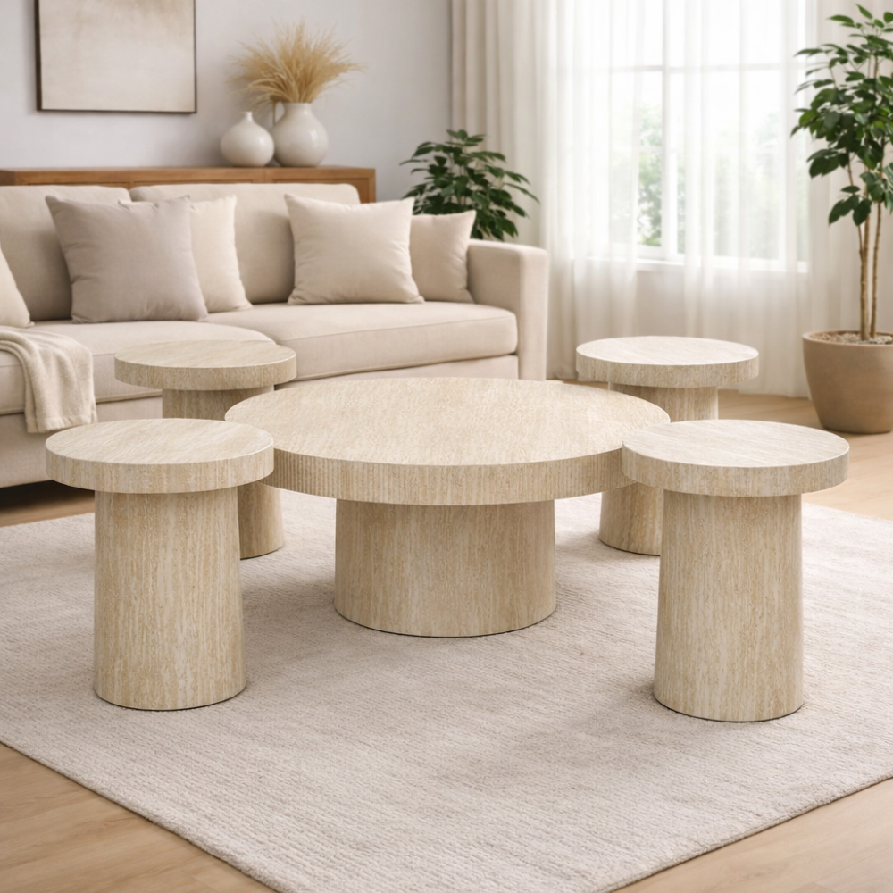 طقم طاولات دائري بيج 1+4