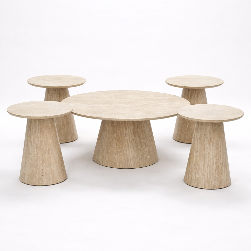 طقم طاولات دائري بيج 1+4