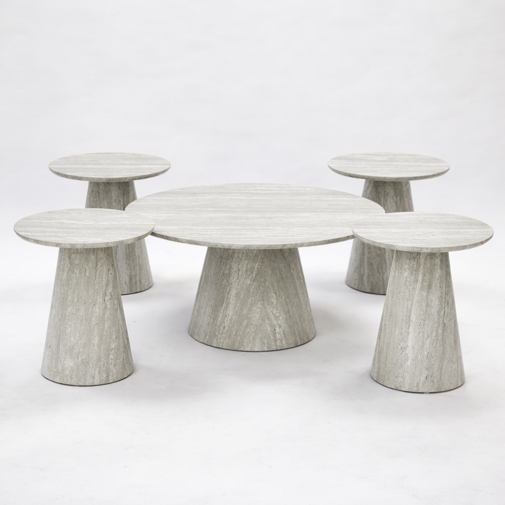 طقم طاولات دائري رمادي 1+4