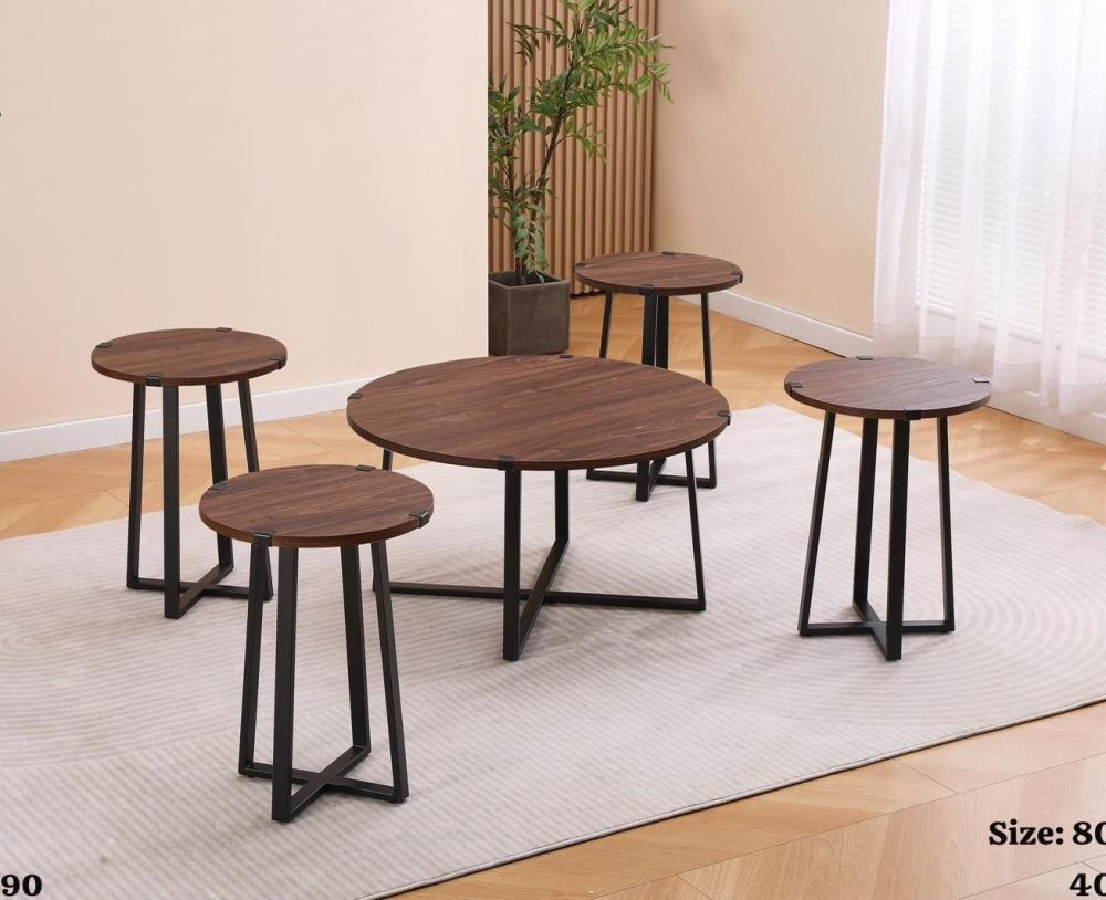 طقم طاولات خشب دائري 1+4