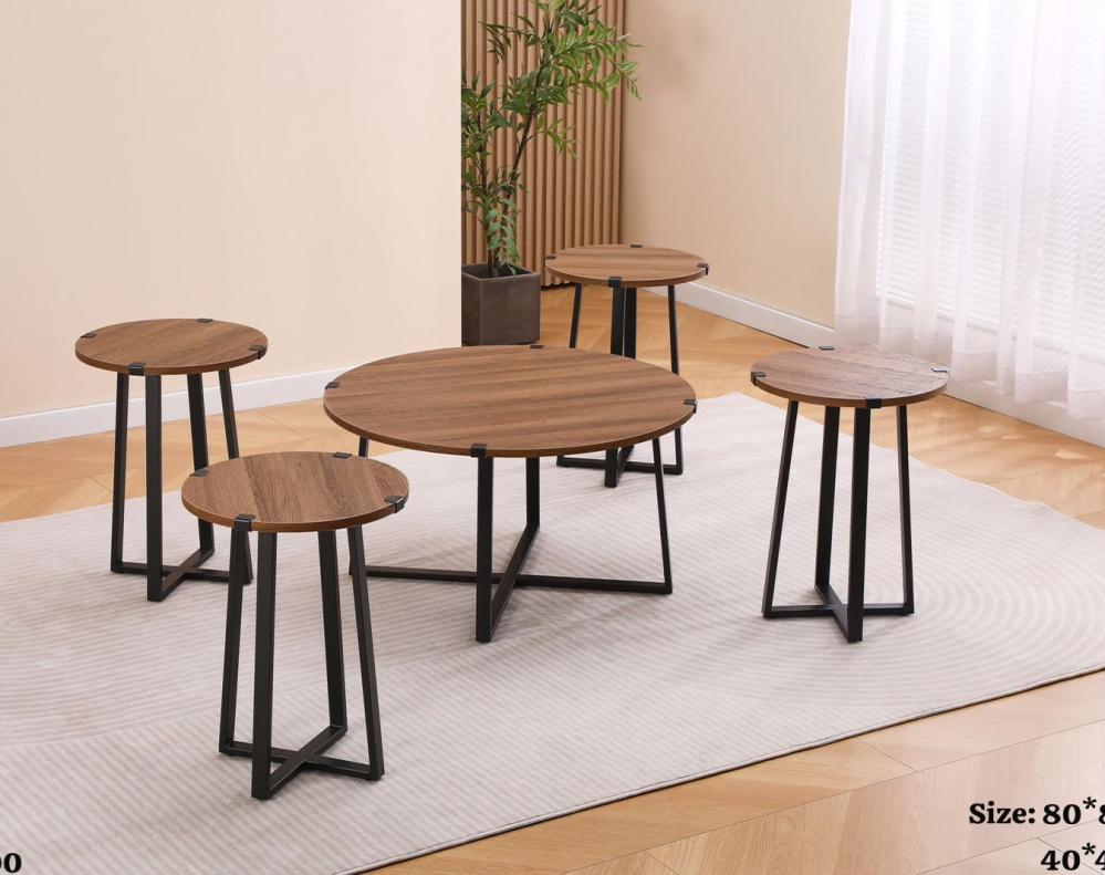 طقم طاولات خشب دائري 1+4