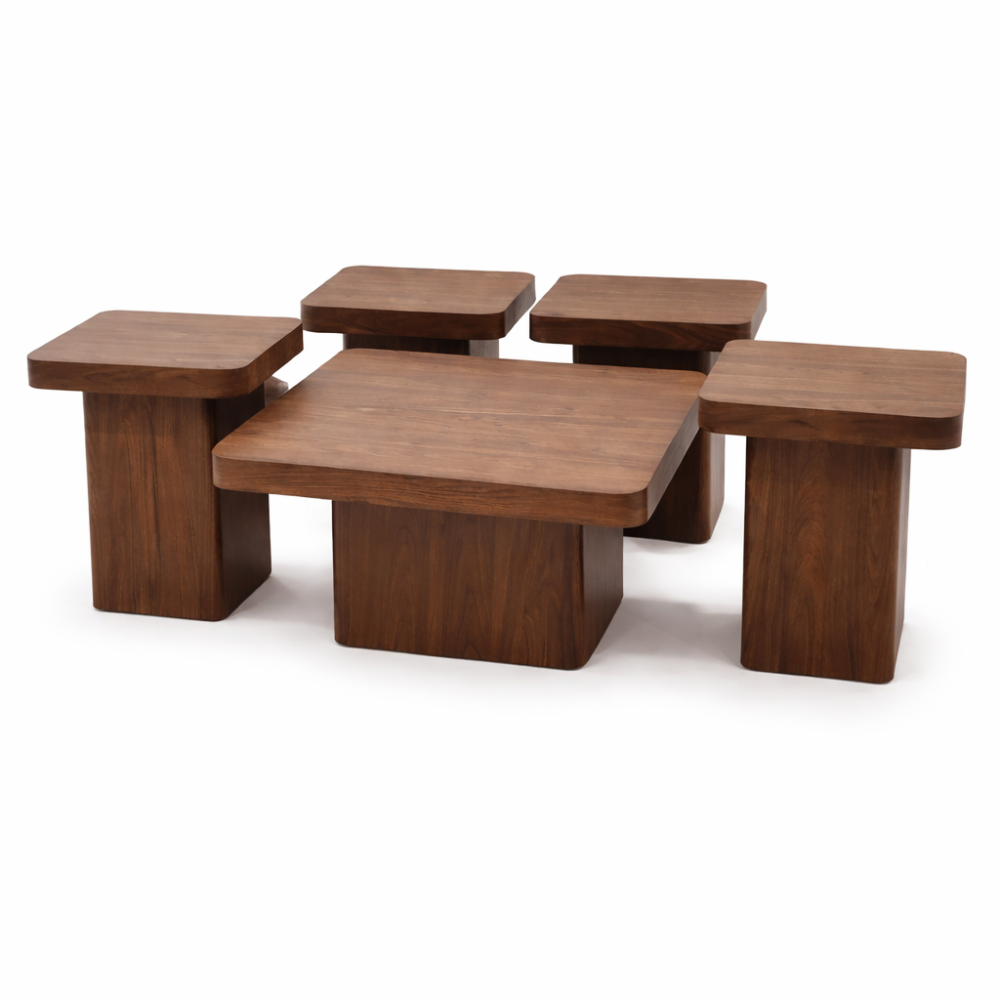 طقم طاولات مربع بني 1+4