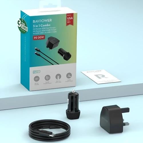 بكج راف باور (شاحن منزلي20W+شاحن سيارة20W+وصلة تاي...