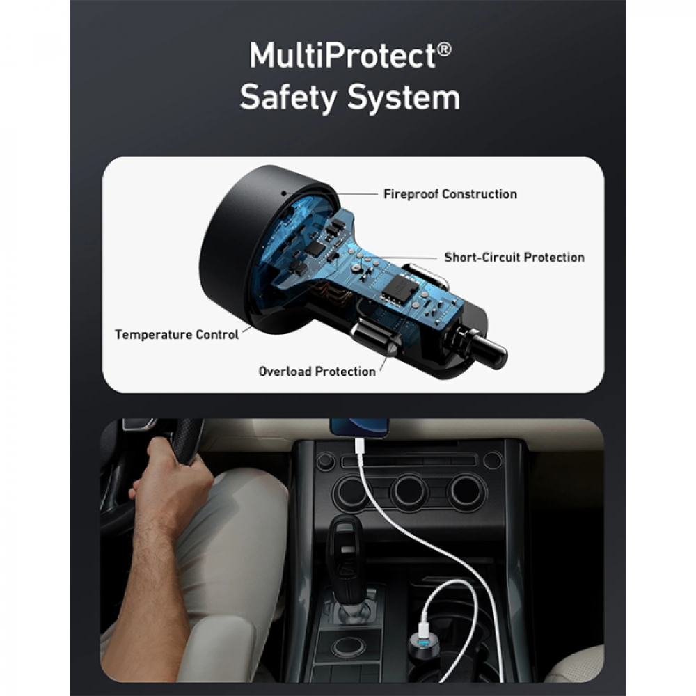 انكر - شاحن سيارة بقوة 30واط مع كيبل بي دي ايفون بطول 90سم| أسود