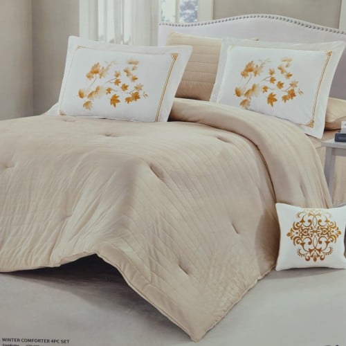 مفرش مخمل شتوي شيري مفردونص 5 قطع