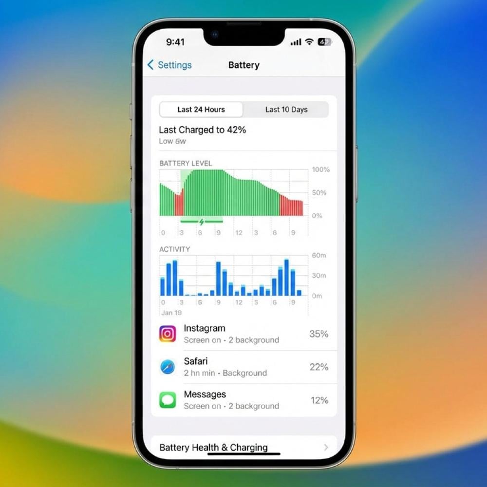 التعرف على استخدام بطارية iPhone وحالتها في إعدادات iOS